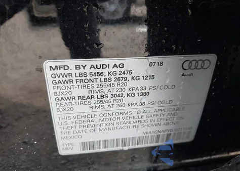 2018 Audi Q5 2.0T Premium z USA, uszkodzony, nr VIN WA1CNAFY0J2217145